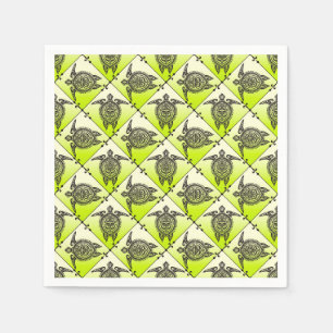 Shamanic Sea Turtles Pattern - Green Serviette