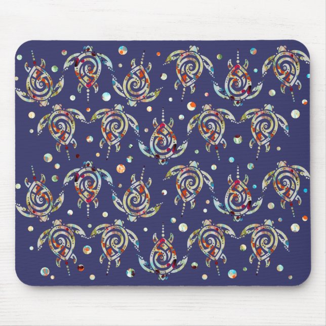 Shamanic Sea Turtles Pattern + your backgr. color Mousepad (Vorne)