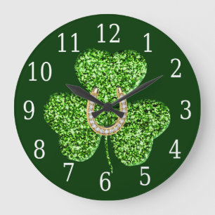 Shamrock And Horseshoe Clock Große Wanduhr