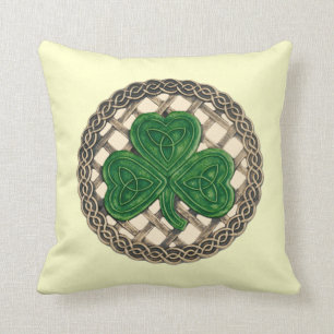Shamrock beige Et Noeuds Celtiques Coussin réversi