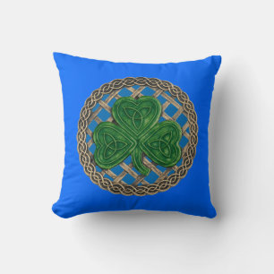 Shamrock bleu et noeuds celtiques Coussin réversib