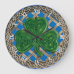 Shamrock bleu et noeuds celtiques Horloge numériqu