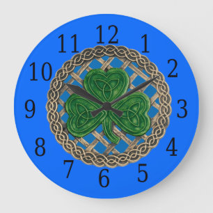 Shamrock Bleu Et Noeuds Celtiques Horloge Ronde