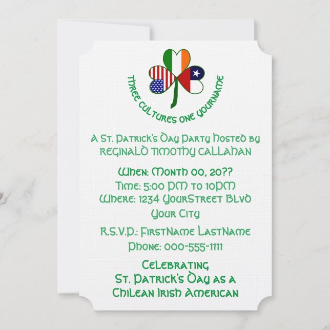 Shamrock Chilean Ireland USA Personalize Text Einladung (Vorderseite)