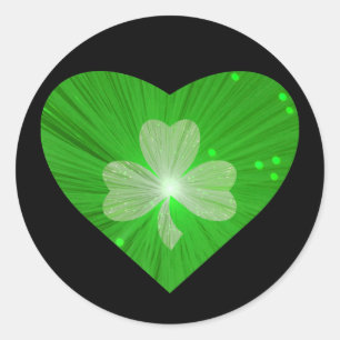 Shamrock Coeur autocollant rond noir