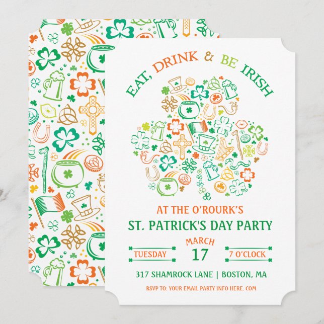 Shamrock coloré St. Patrick's Day Invitation (Devant / Derrière)