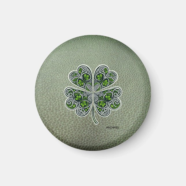 Shamrock Colover St.Patrick`s Day Grüne Ledertasch Magnet (Vorne)