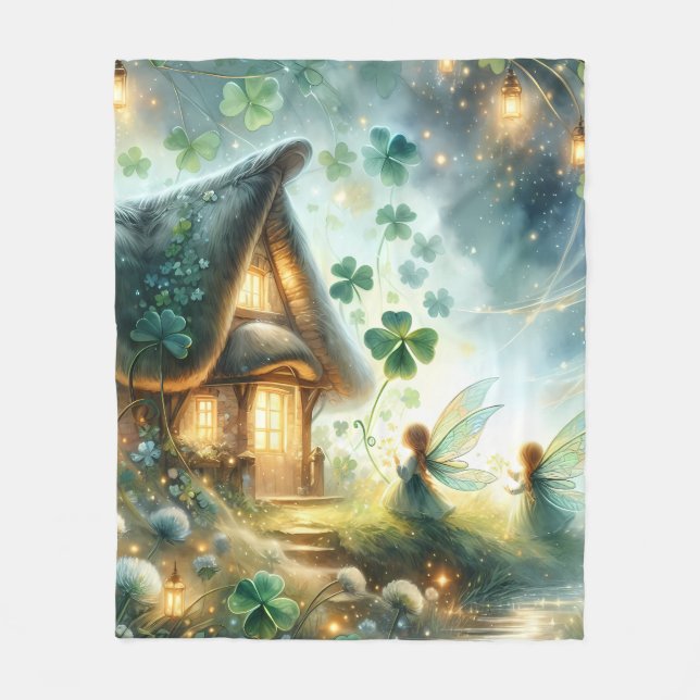 Shamrock Fairy Cottage Glow Fleecedecke (Vorderseite)