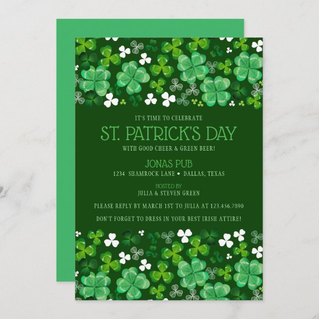 Shamrock Galore St. Patrick's Day Party Invitation (Devant / Derrière)