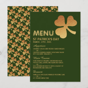 Shamrock Gold Foil, carte de menu St Patrick's Day