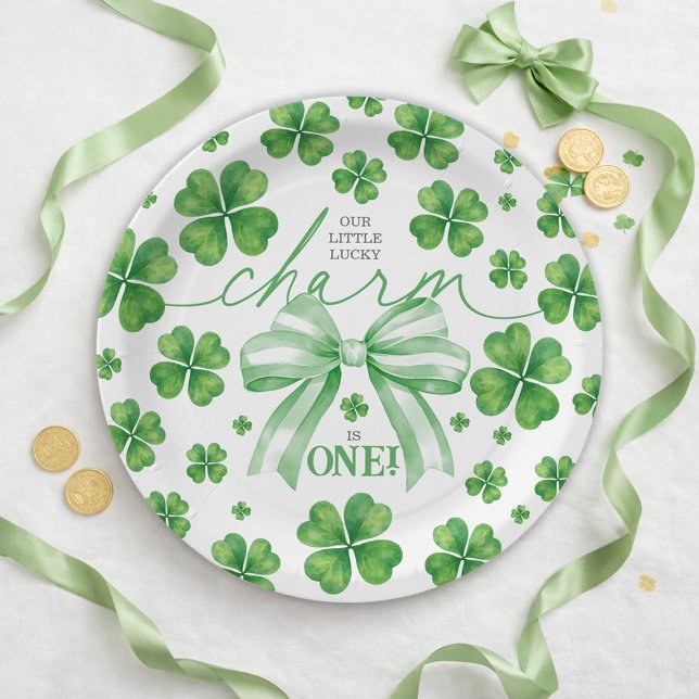 Shamrock Green Bow Lucky Charm 1st Birthday Pappteller (Shamrock Green Bow Lucky Charm 1st Birthday Paper Plates)