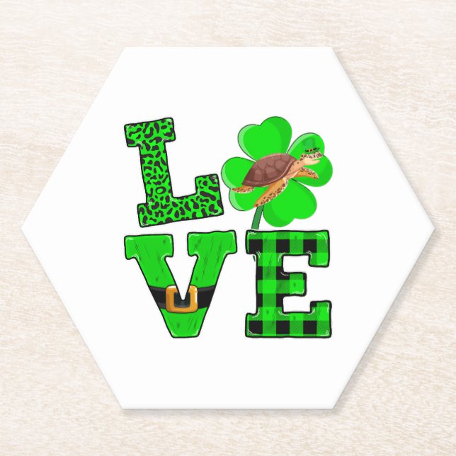 Shamrock Green Plaid Love Sea Turtle St Patrick'S Untersetzer (Vorderseite)