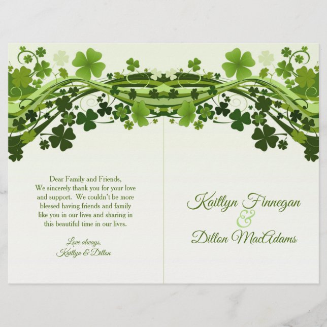 shamrock irlandais, tournois programme de mariage (Devant)