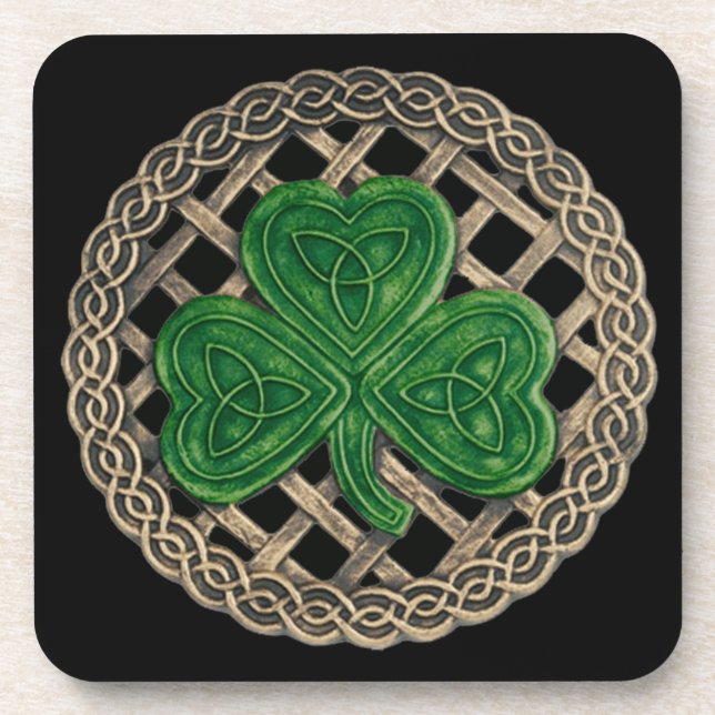 Shamrock Noir Et Dessous de verre De Noeuds Celtiq (Devant)