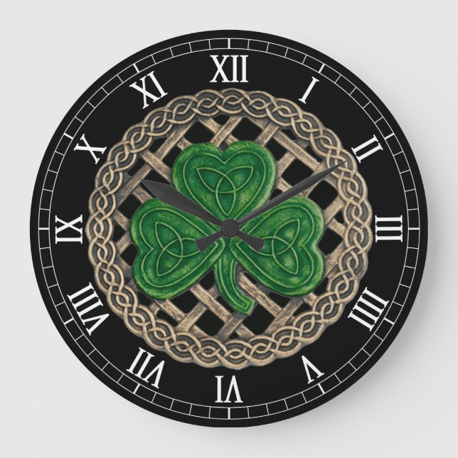 Shamrock noir et noeuds celtiques Horloge des numé (Recto)