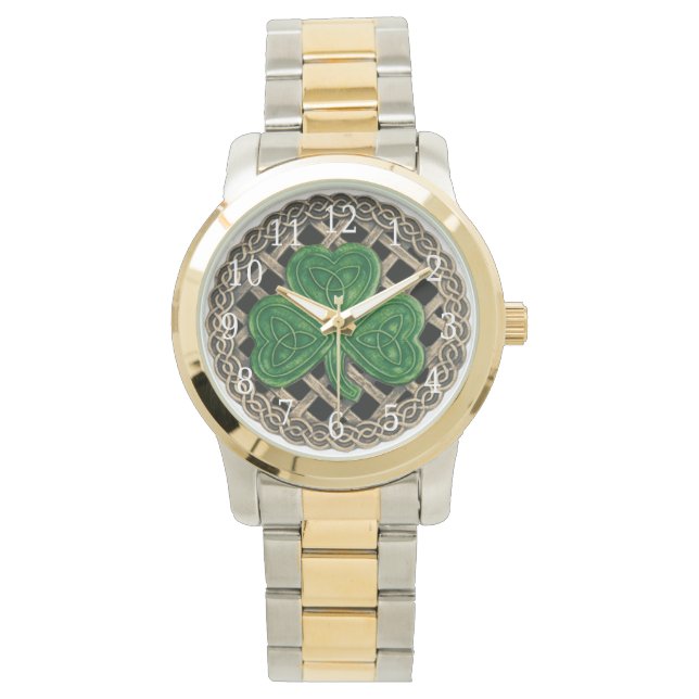Shamrock noir sur la montre à noeuds celtiques (devant)