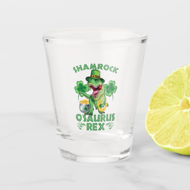 Shamrock O'saurus Rex St. Patrick’s Day Schnapsglas (Vorderseite)