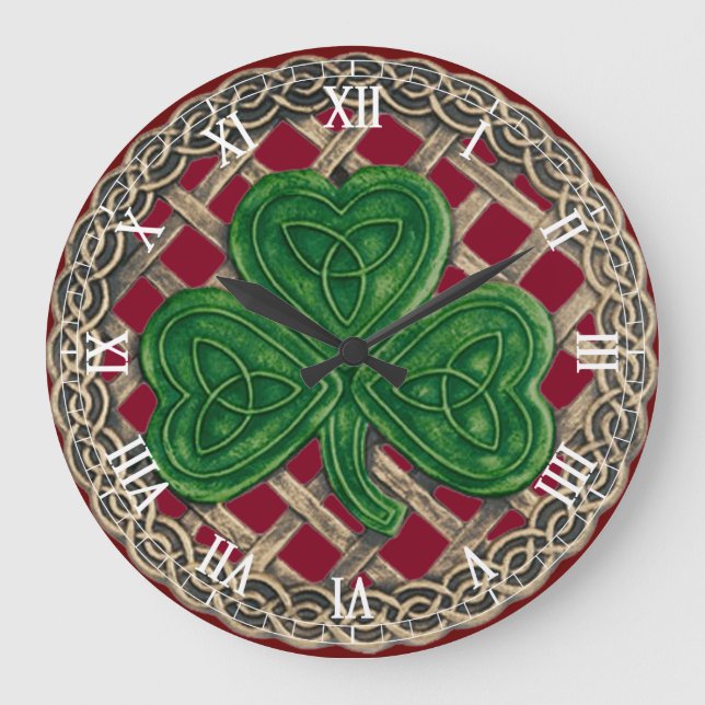 Shamrock rouge et noeuds celtes Horloge des numéro (Recto)