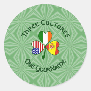 Shamrock Spanien Irland USA-Flaggen Runder Aufkleber
