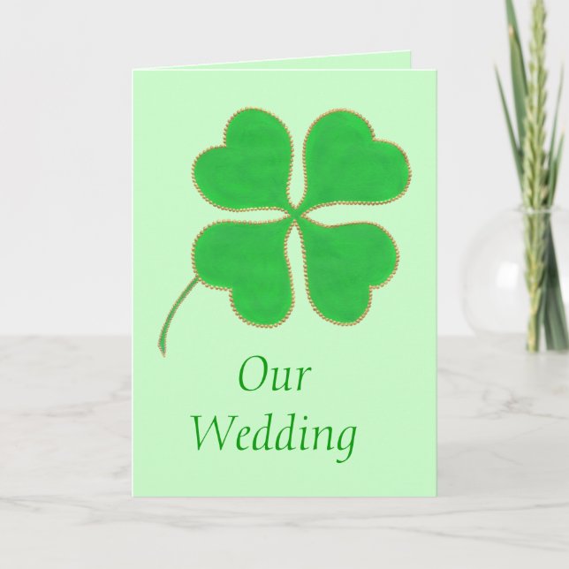 Shamrock vert, points or faire-part de mariage car (Devant)