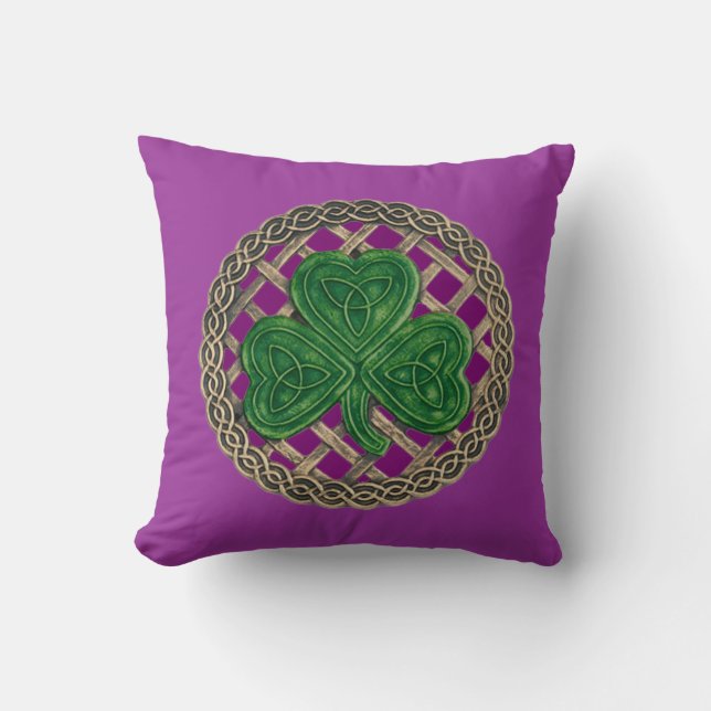 Shamrock Violet Et Noeuds Celtiques Coussin révers (Recto)