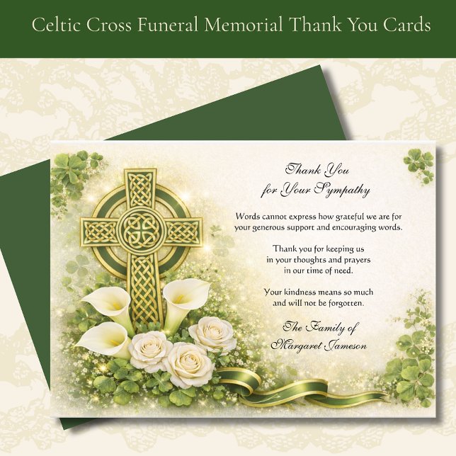 Shamrocks Catholic Irish Celtic Cross Condolence  Dankeskarte (Von Creator hochgeladen)