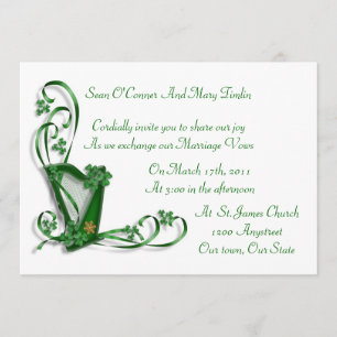 Shamrocks et ruban irlandais d'harpe de faire-part