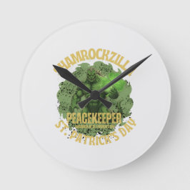 Shamrockzilla Peacekeeper: St. Patrick’s Day Kaiju Runde Wanduhr