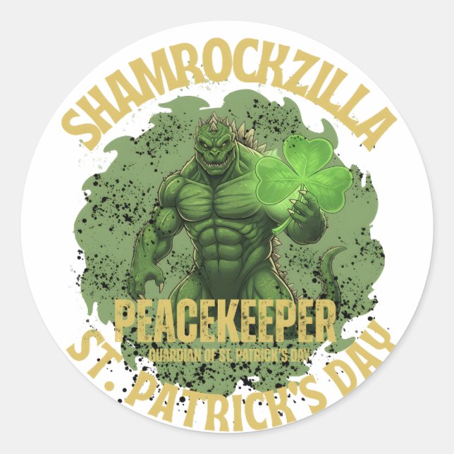 Shamrockzilla Peacekeeper: St. Patrick’s Day Kaiju Runder Aufkleber (Vorderseite)