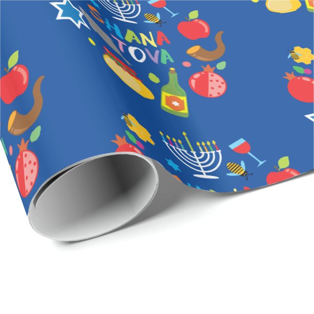 Shana Tova2-Kreise - marineblau Geschenkpapier (Rolleneckpunkt)
