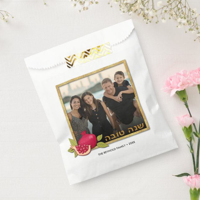 Shana Tova Gold Glitzer Rahmen Foto Granatapfel Geschenktütchen (Versiegelt)