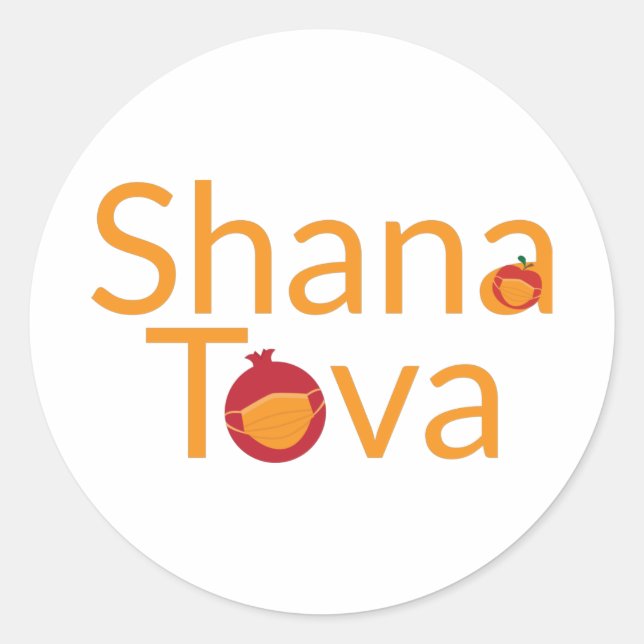 Shana Tova, Granatapfel mit Gesichtsmaske Runder Aufkleber (Vorderseite)