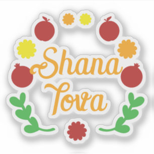 Shana Tova Gruß mit Äpfeln und Granatäpfeln Aufkleber