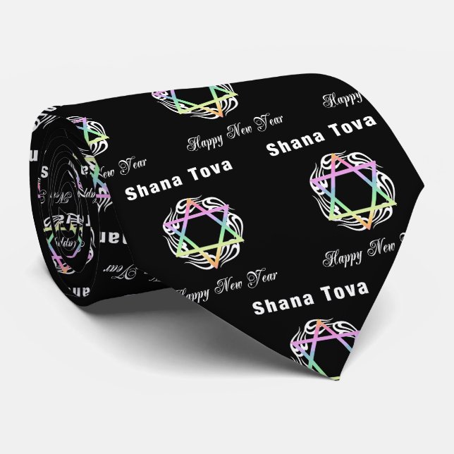 Shana Tova Jewish Star Neck Tie Krawatte (Gerollt)