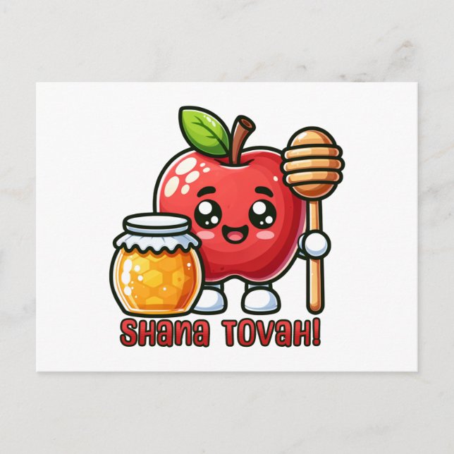 Shana Tova Kawaii Apple und Honey Postkarte (Vorderseite)