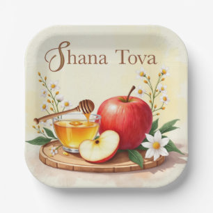 Shana Tova Rosh Hashanah Apple und Honey Blume Pappteller