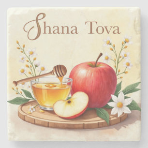 Shana Tova Rosh Hashanah Apple und Honey Blume Steinuntersetzer