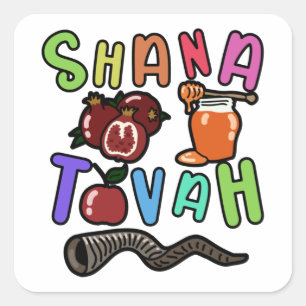 Shana Tova Rosh Hashanah Jüdischer Neujahrsfeierta Quadratischer Aufkleber