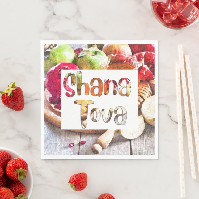 Shana Tova - Rosh Hashanah mit Äpfeln und Honig Serviette (Beispiel)