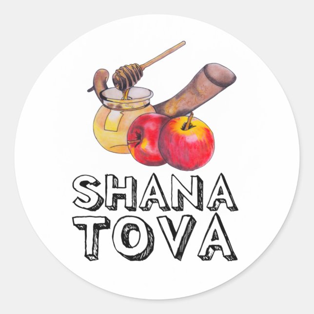 Shana Tova / Rosh Hashanah Runder Aufkleber (Vorderseite)