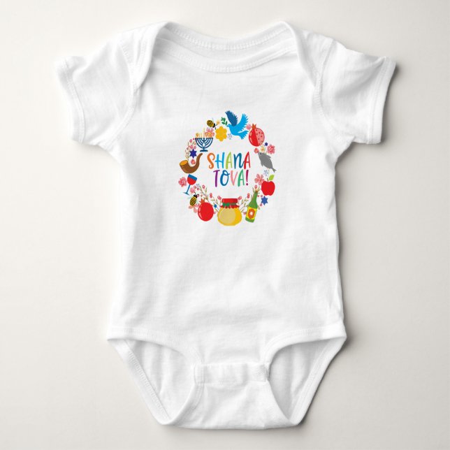 🍯 🍎 🐟 Shana Tova!Schönes neues Jahr Baby Strampler (Vorderseite)