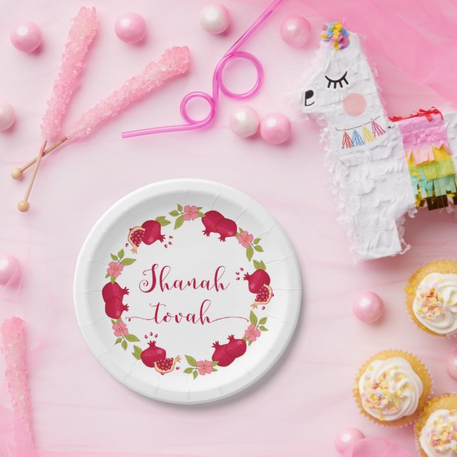Shanah Tovah Neujahr Granatapfel Blume Wreath Pappteller (Party)