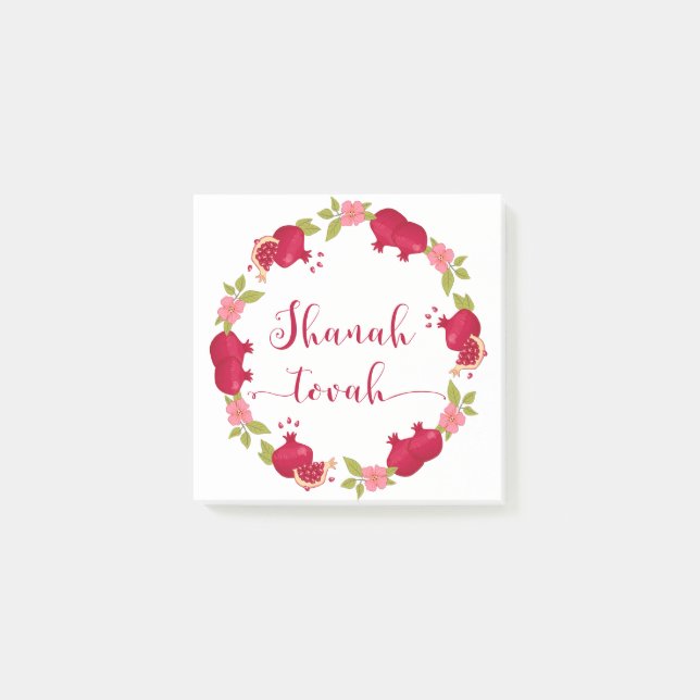 Shanah Tovah Neujahr Granatapfel Blume Wreath Post-it Klebezettel (Vorderseite)