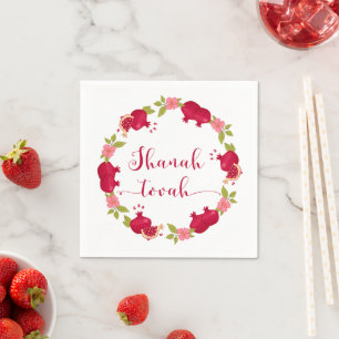 Shanah Tovah Neujahr Granatapfel Blume Wreath Serviette