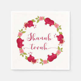 Shanah Tovah Neujahr Granatapfel Blume Wreath Serviette