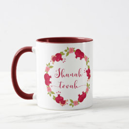 Shanah Tovah Neujahr Granatapfel Blume Wreath Tasse