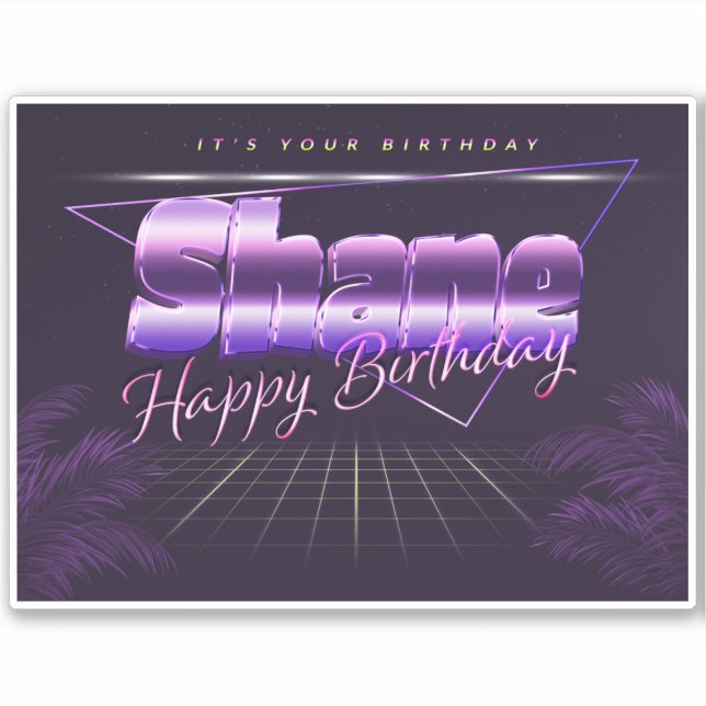 Shane Name Vorname lila retro Sticker Geburtstag (Vorderseite)