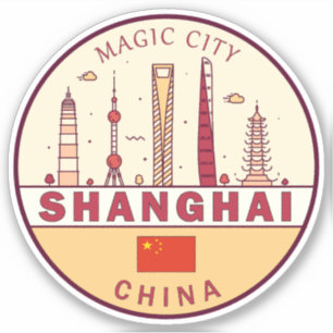 Shanghai China City Skyline Emblem Aufkleber