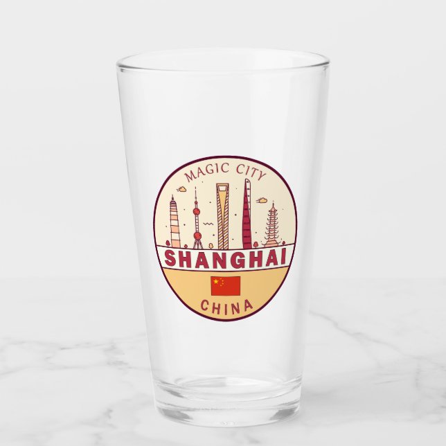 Shanghai China City Skyline Emblem Glas (Vorderseite)