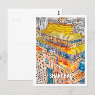 Shanghai China Famous Travel Place Watercolor Postkarte